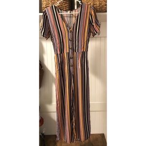 Striped button down romper jumpsuit